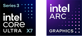 Intel Core Ultra X7 Seri 3 ve Intel Arc grafik logoları